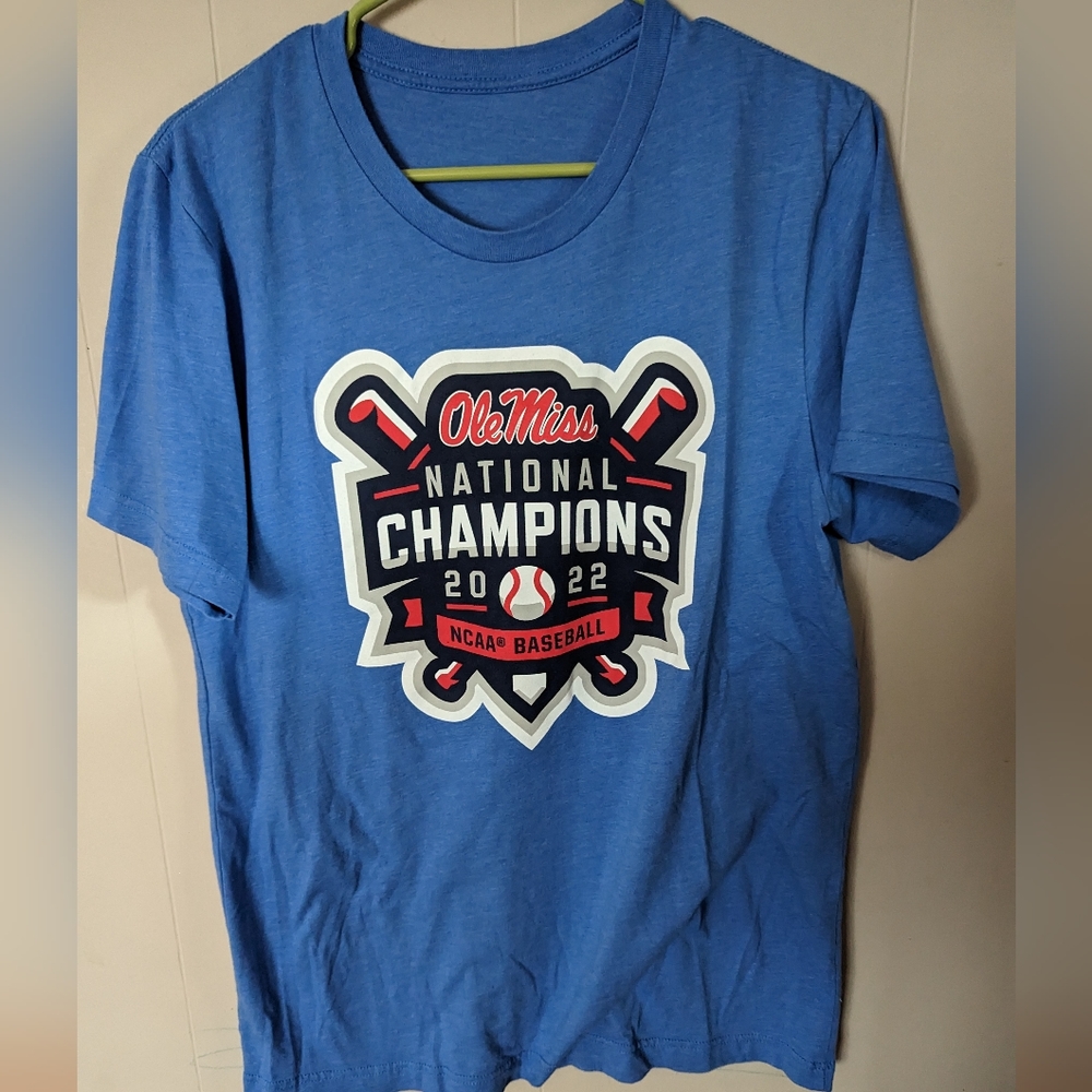 Ole Miss National Champs NCAA Baseball 2022 Adult Shirt L Blue